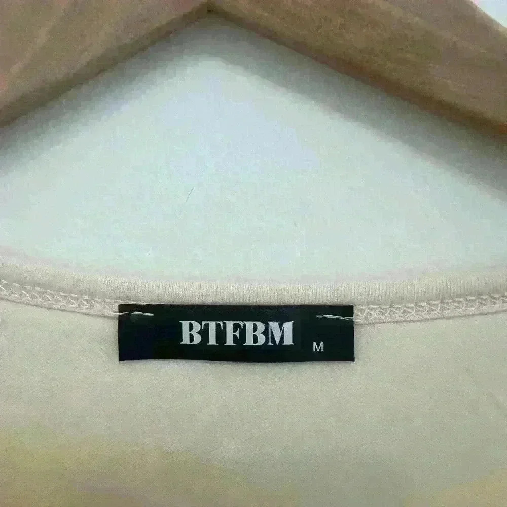 BTFBM Women's Cream Stretch Bodycon Dress Side Ruching Pullover Size Medium - Picture 4 of 6